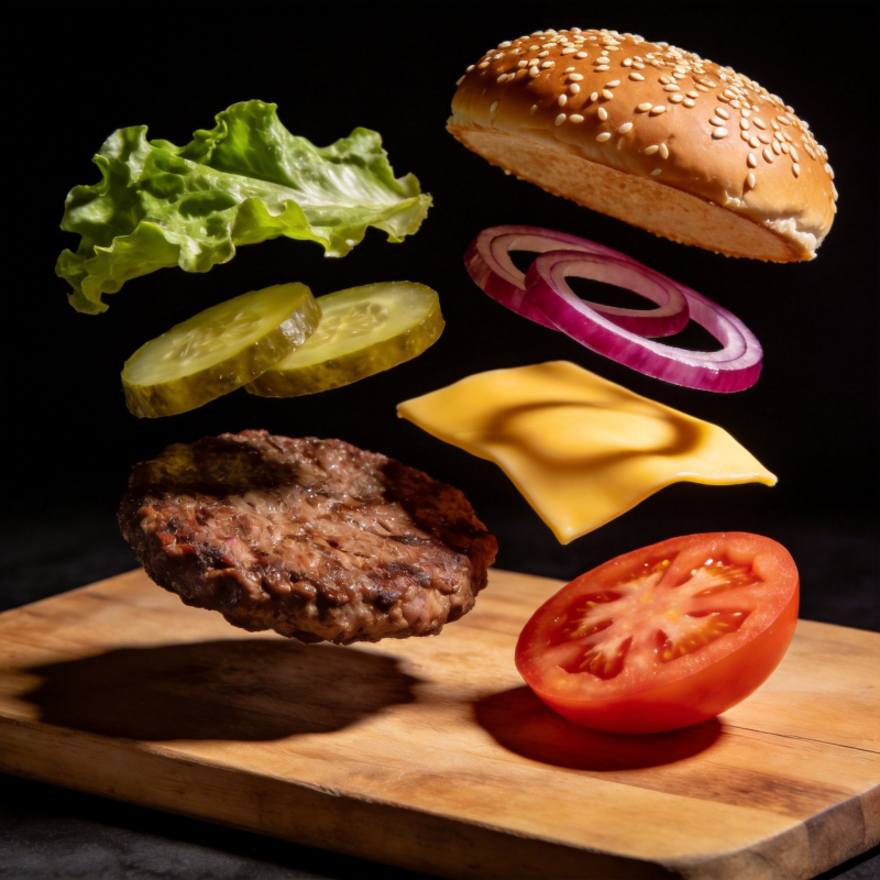 汉堡食材悬浮图图片