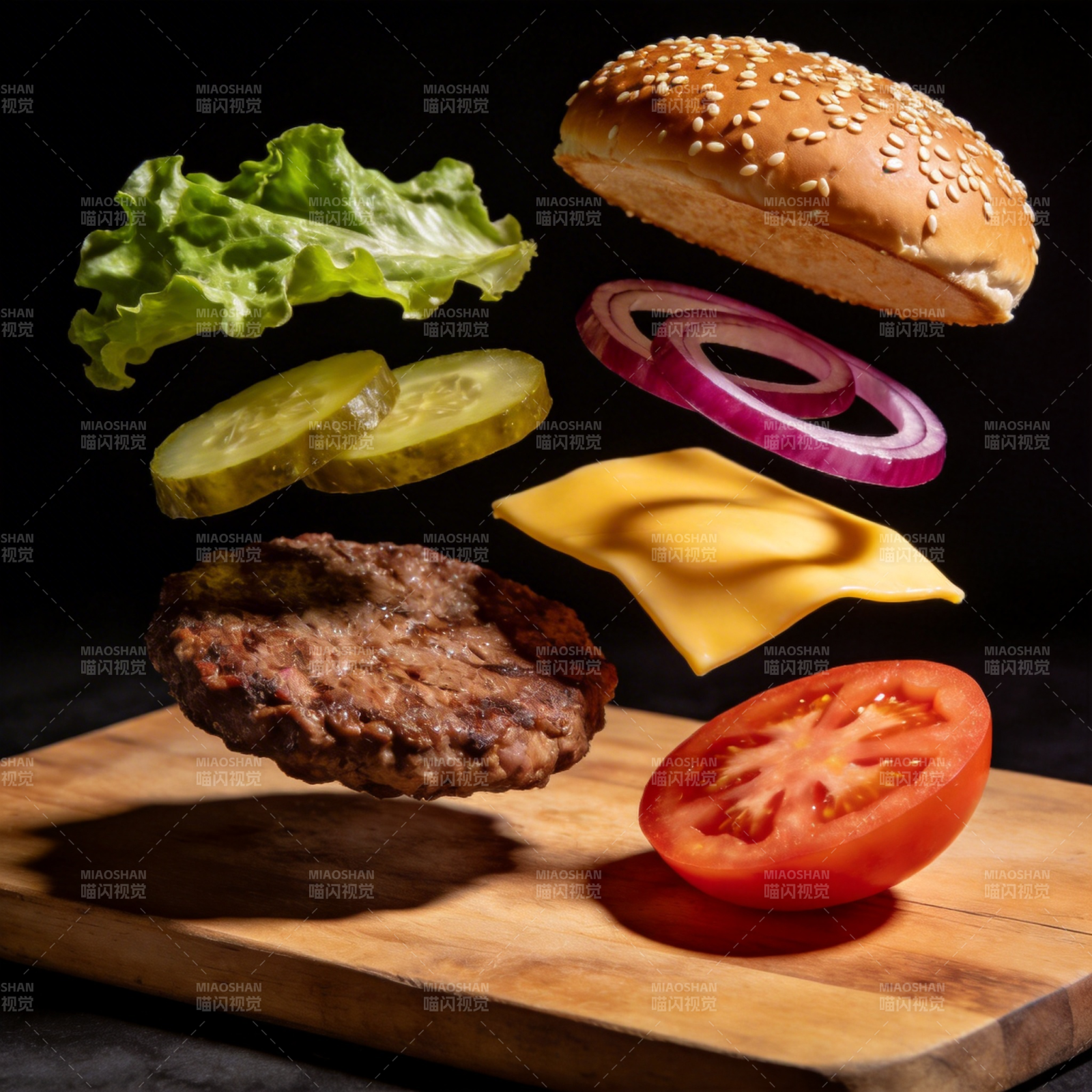 汉堡食材悬浮图图片