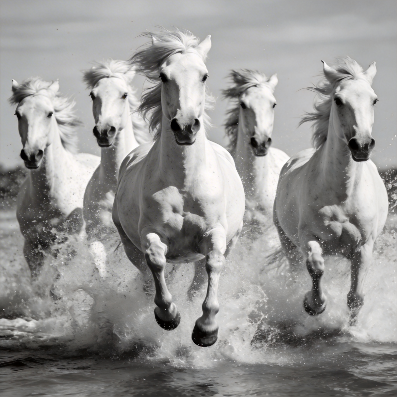 白马奔腾水花四溅图片