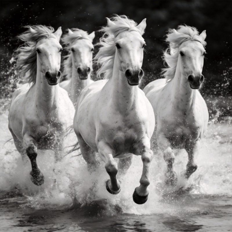 四马奔腾水花飞溅图片