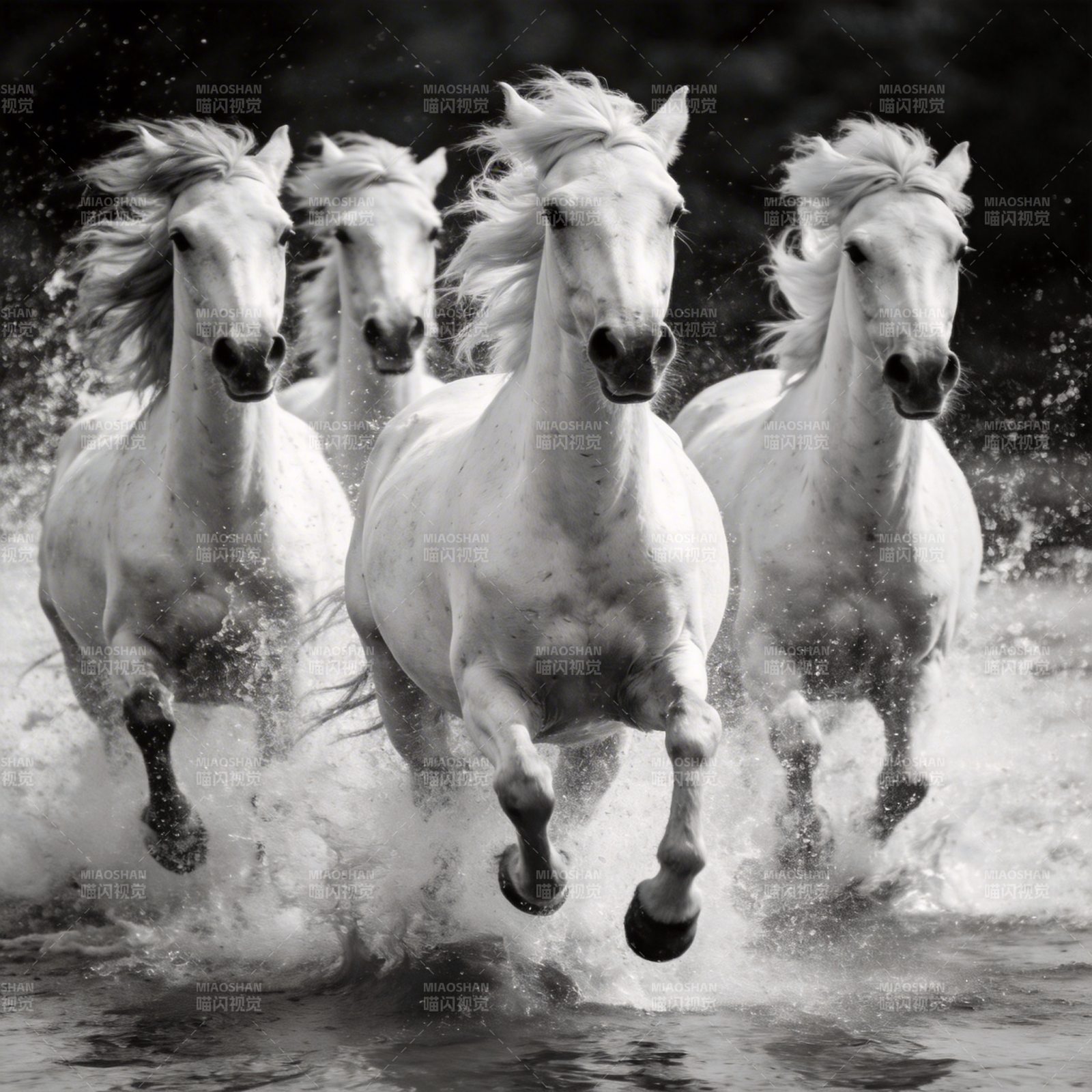 四马奔腾水花飞溅图片