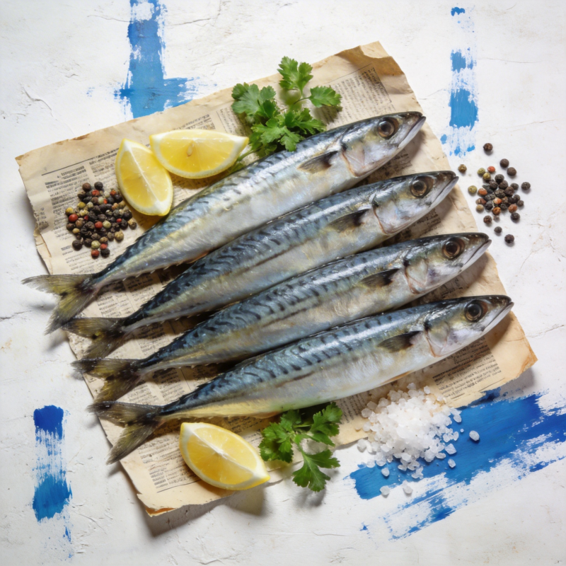 新鲜鲭鱼配柠檬香草图片