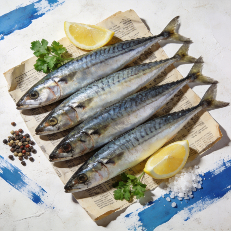 新鲜秋刀鱼配柠檬图片