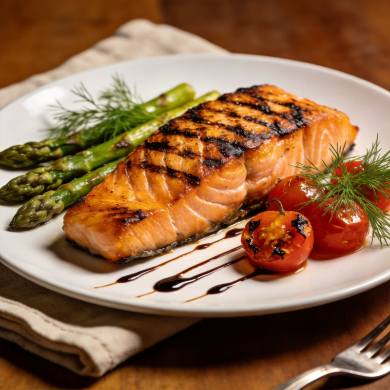 烤三文鱼配芦笋图片