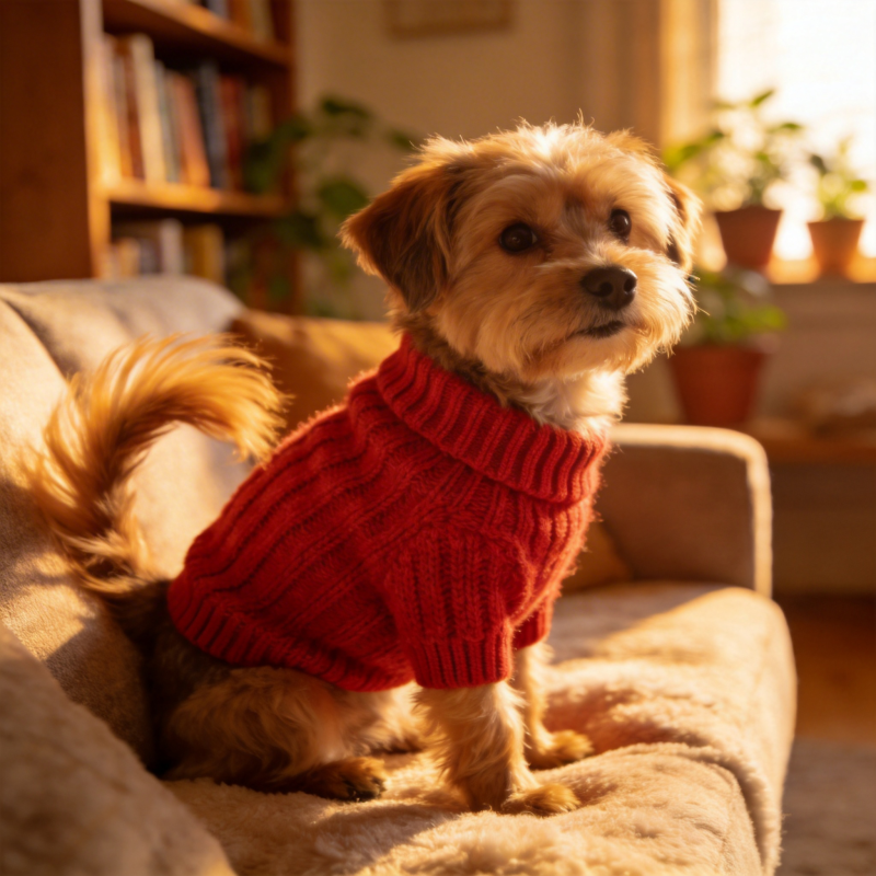 小狗穿红毛衣图片