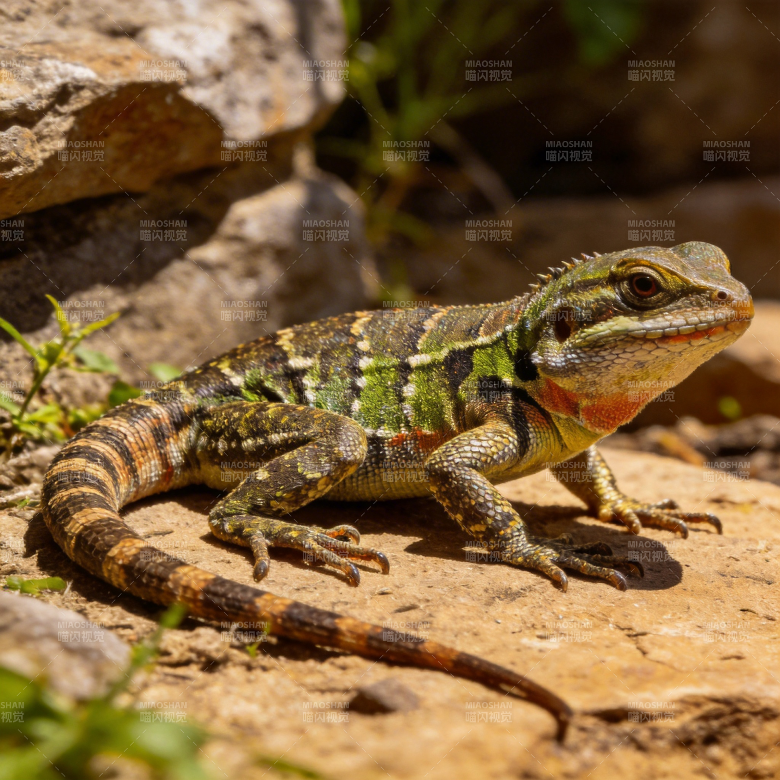 彩蜥静卧石上图片