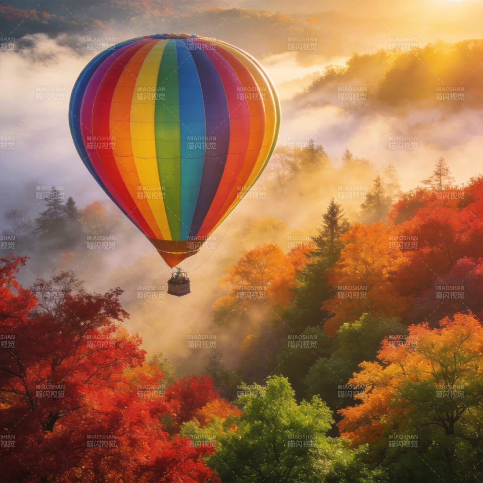 秋林热气球图片