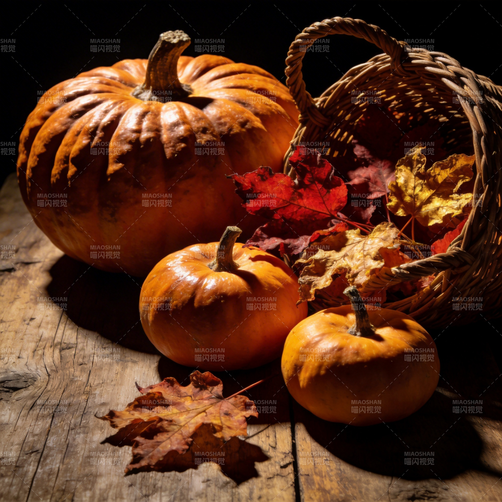 秋日南瓜与落叶图片