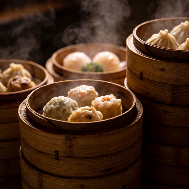 蒸笼里的美味点心图片