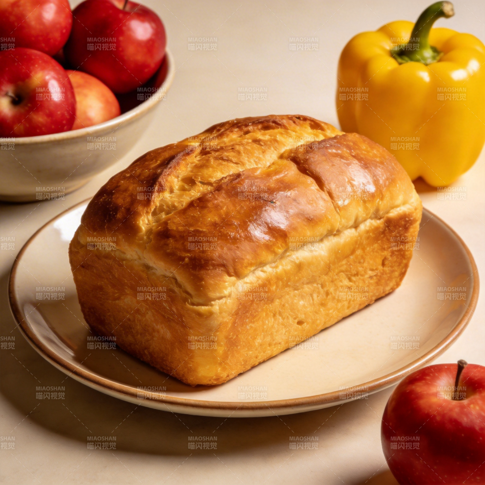 金黄面包配红苹果图片