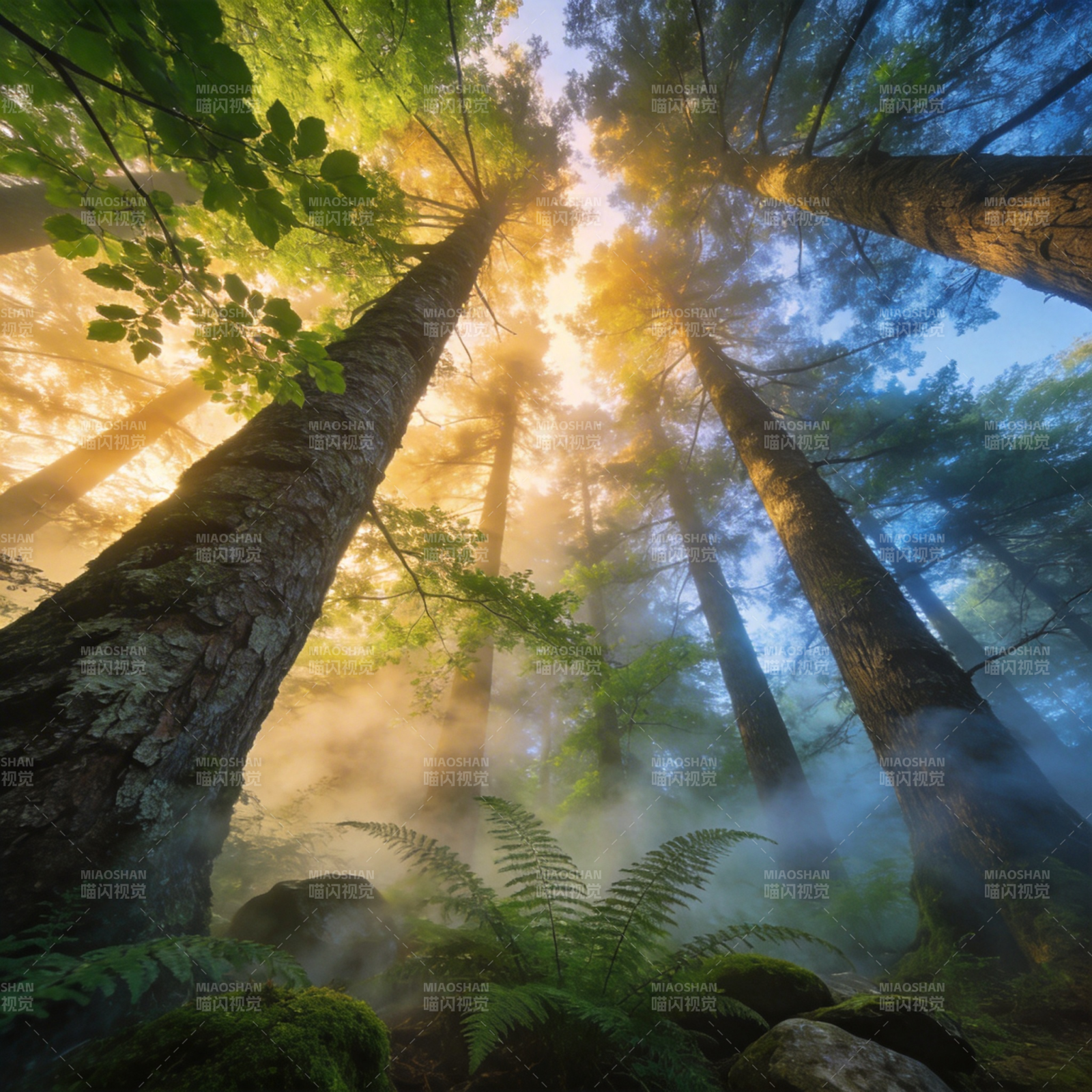 晨雾森林光影图片