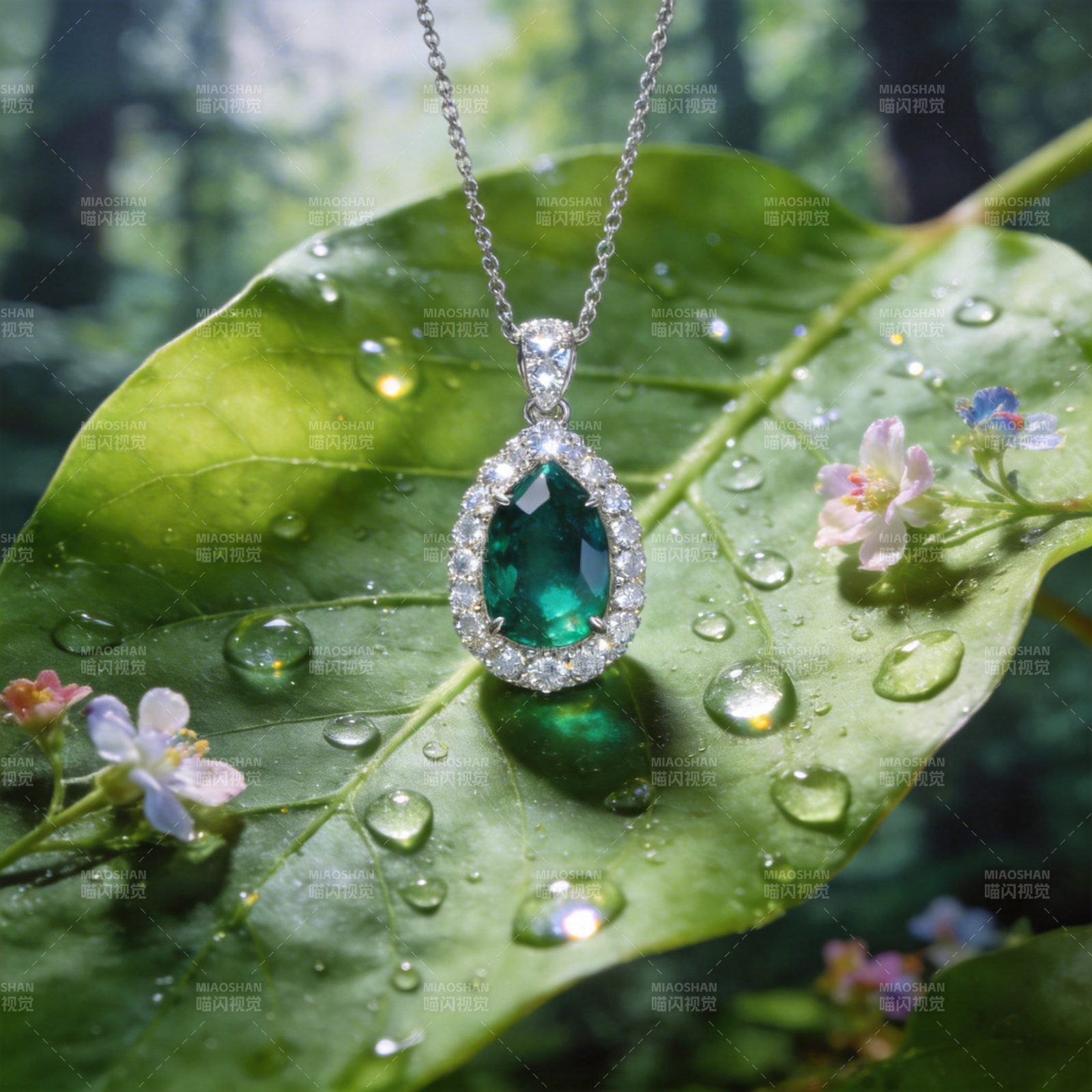 绿宝石吊坠叶上露图片