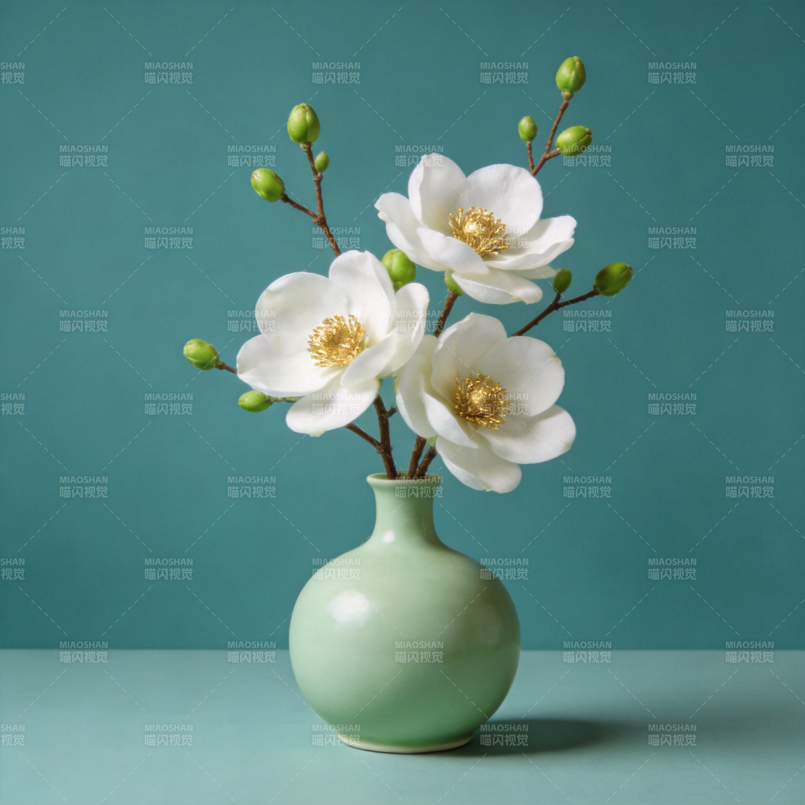 白花绿瓶静谧美图片