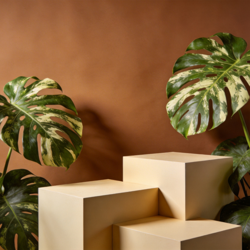 绿叶与几何台座图片