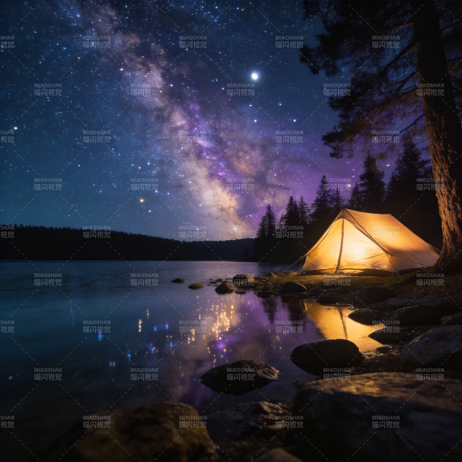 星夜湖畔露营图片