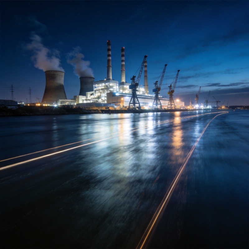 夜幕下的工业港口图片