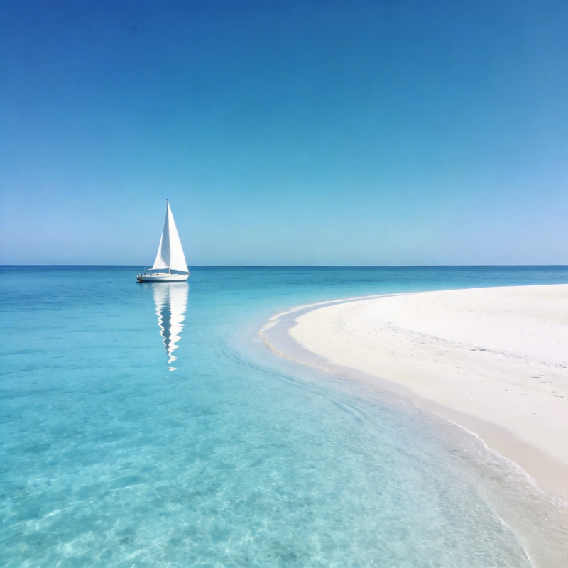 碧海白沙帆影图片