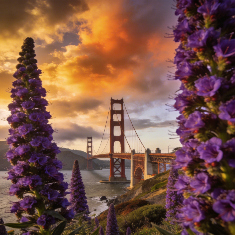 金门桥夕照花影图片