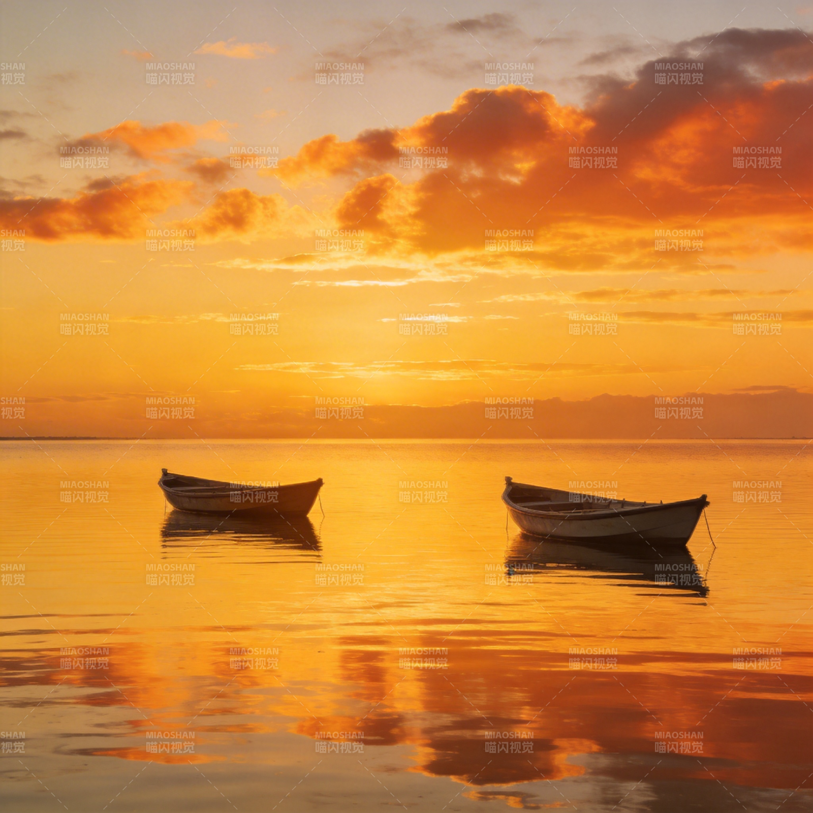 夕阳下的静谧湖面图片