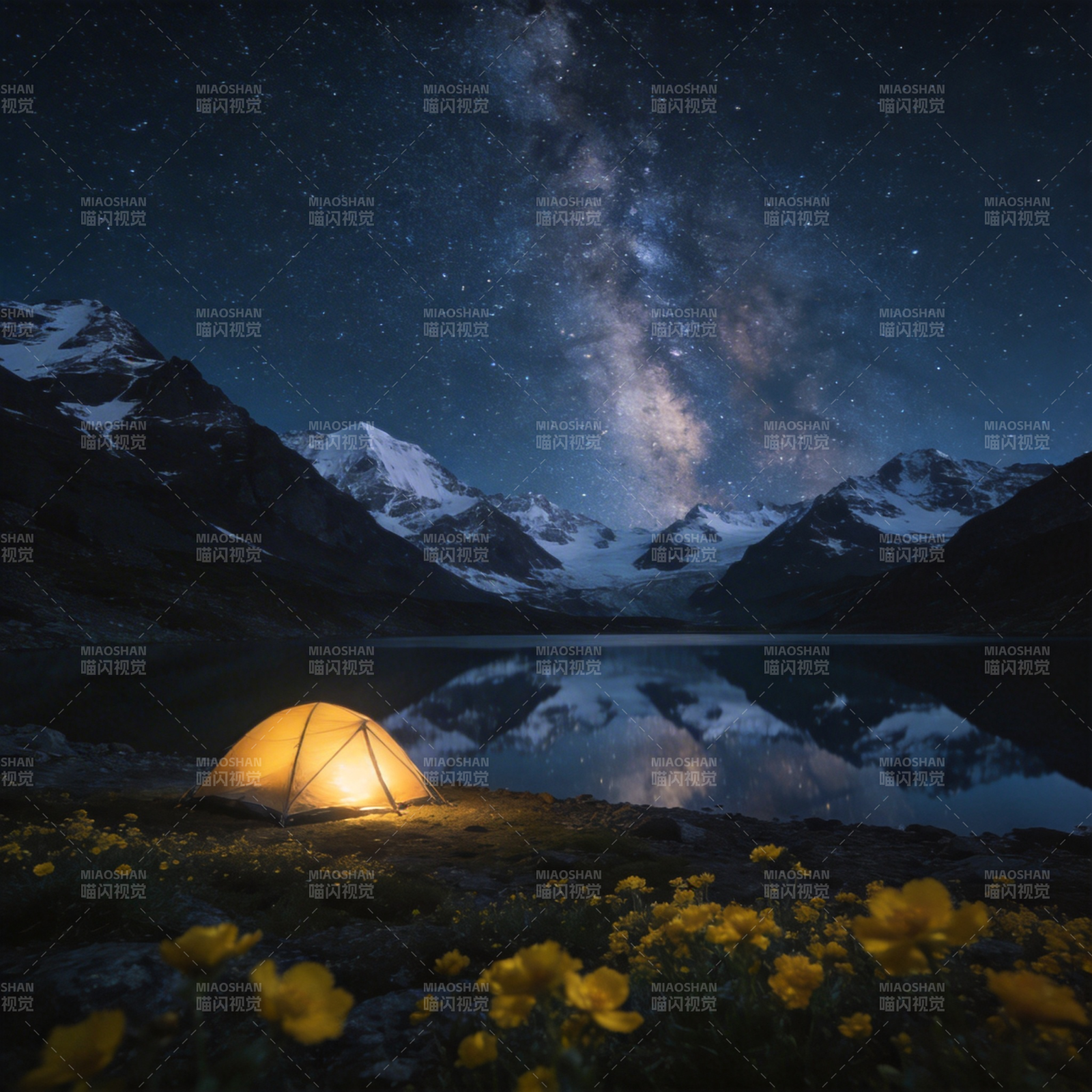 星夜湖畔露营图片
