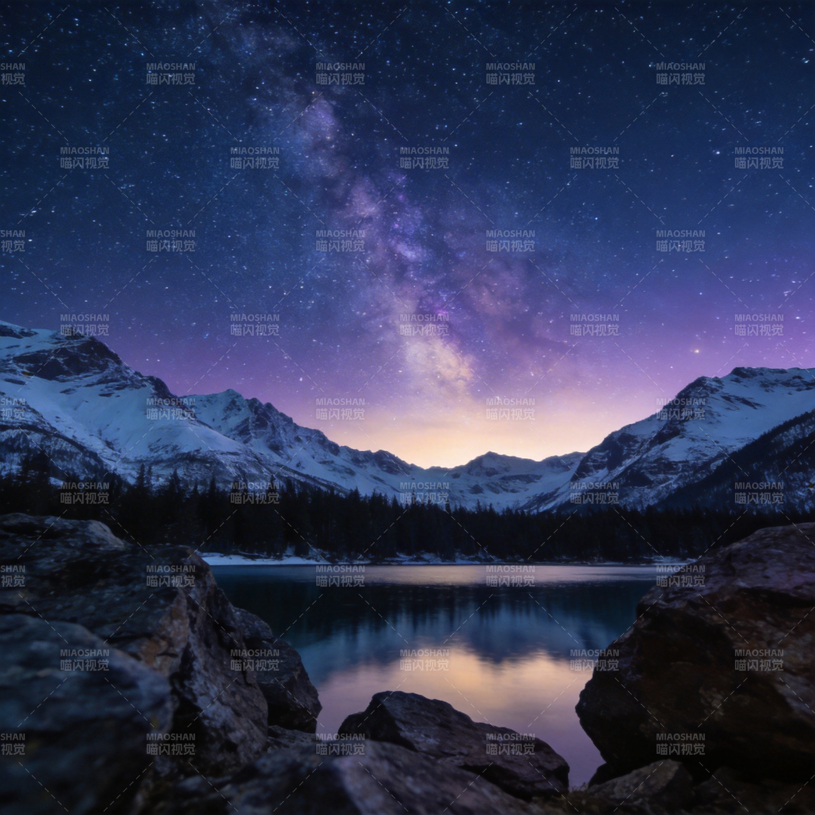 星河映雪山湖图片