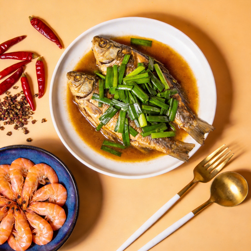 清蒸鱼配虾仁图片