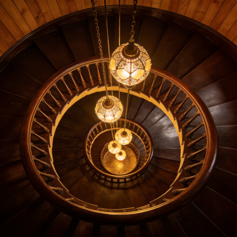 螺旋楼梯光影交错图片