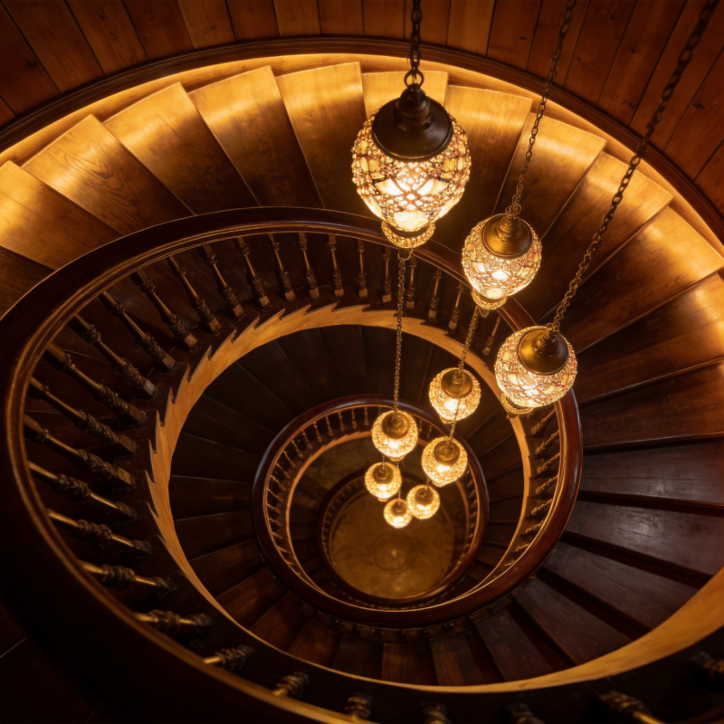 螺旋楼梯光影交错图片