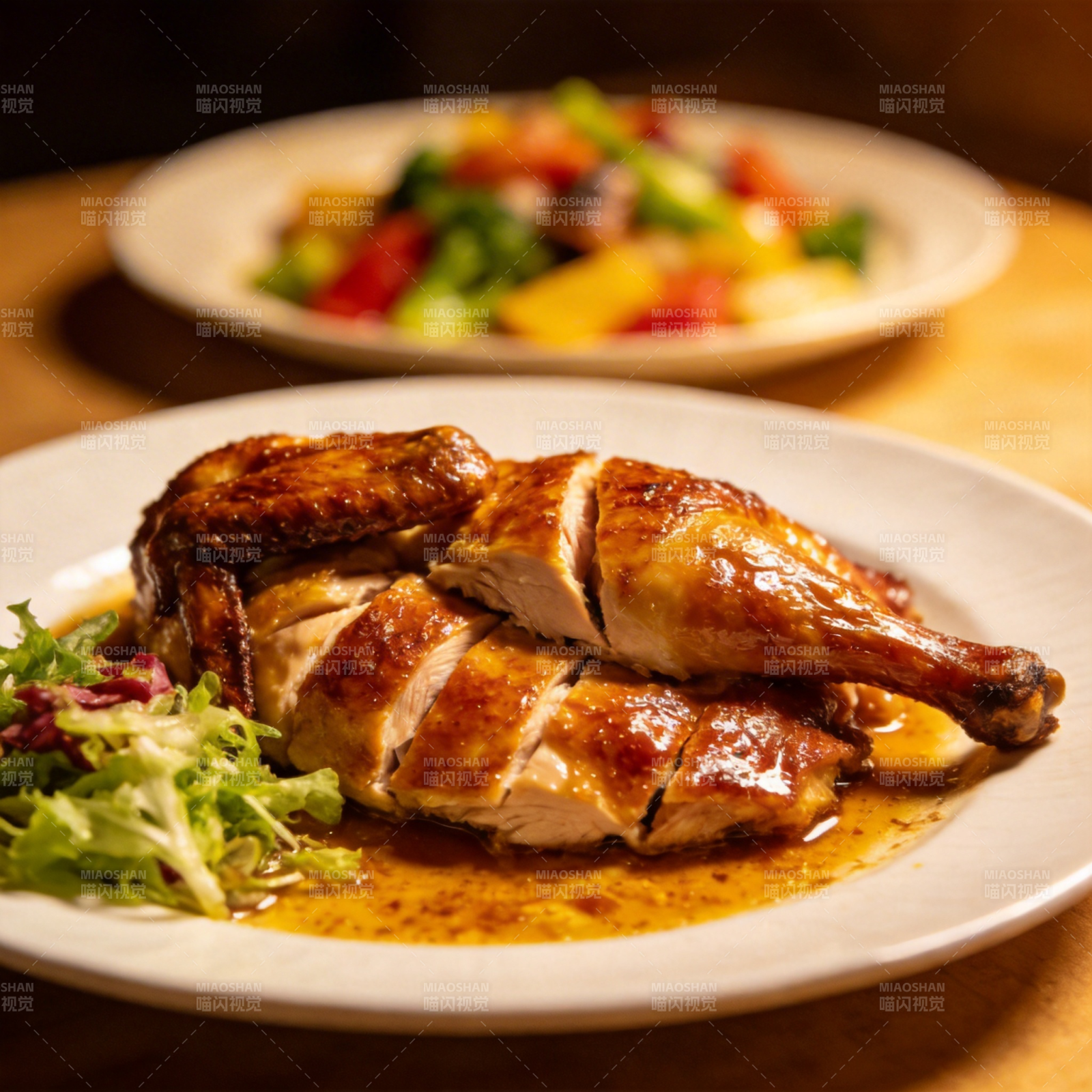 香烤鸡腿配沙拉图片