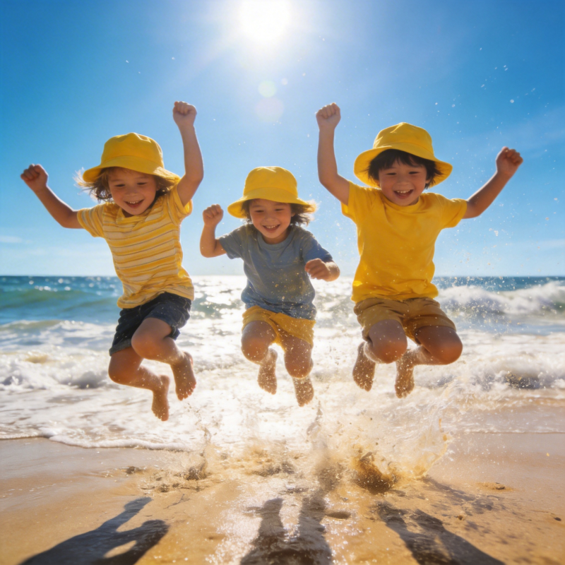 沙滩上的欢乐跳跃图片