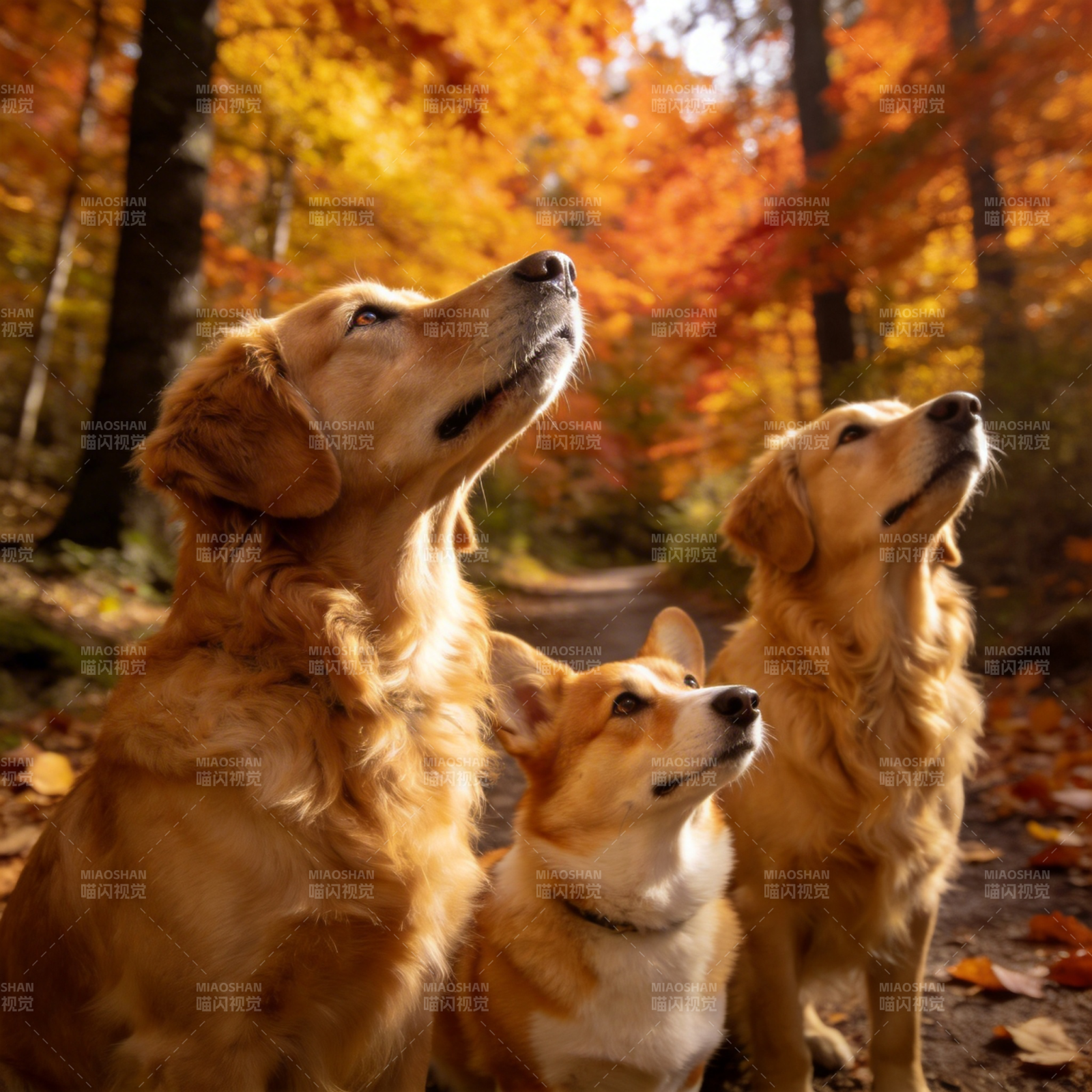 秋林三犬仰望图片