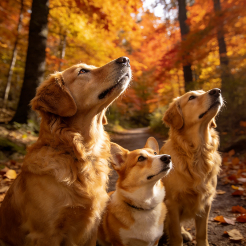 秋林三犬仰望图片