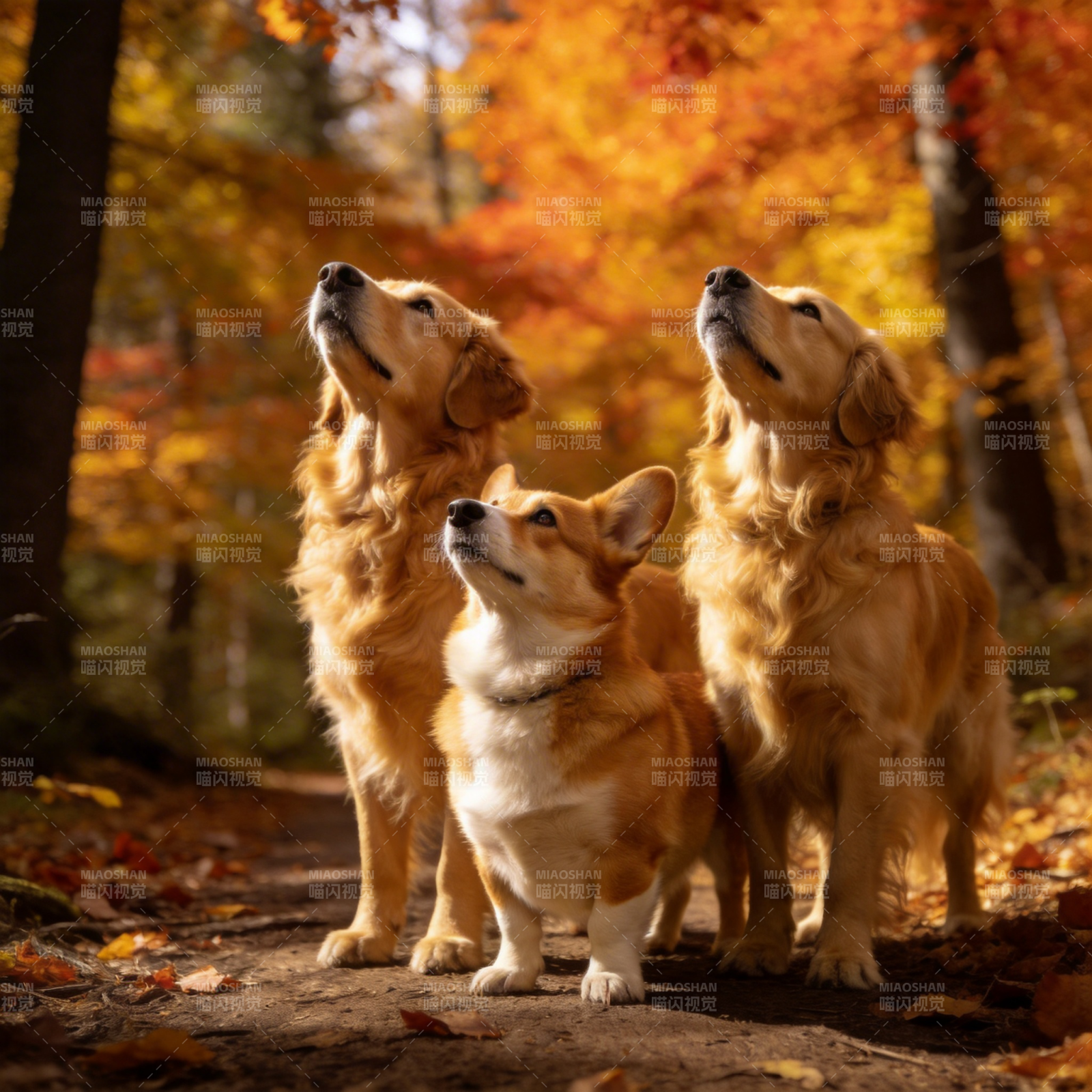 秋林三犬仰望图片