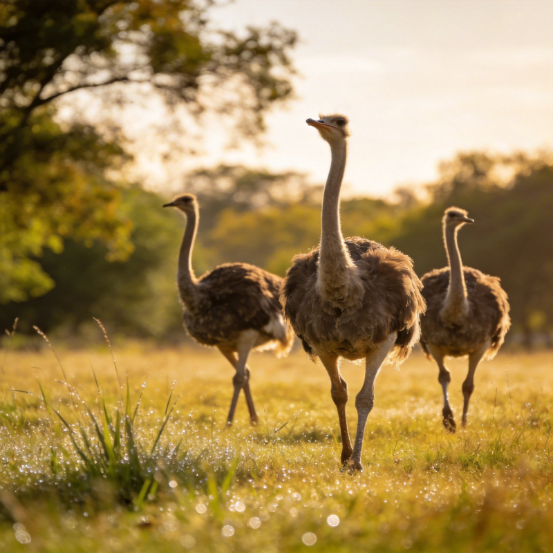 三只鸵鸟草原奔跑图片
