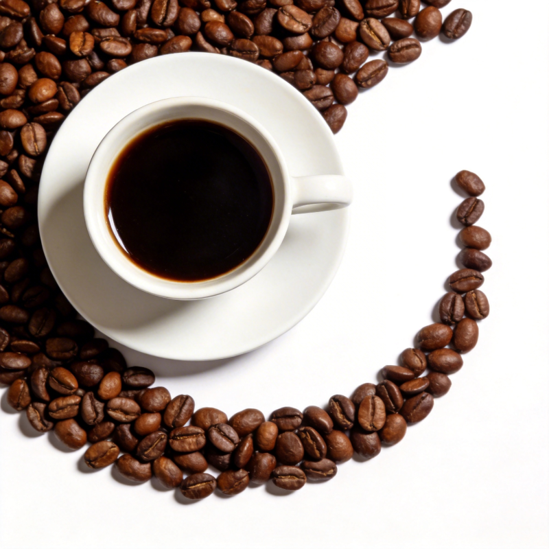 咖啡豆环绕的黑咖啡图片