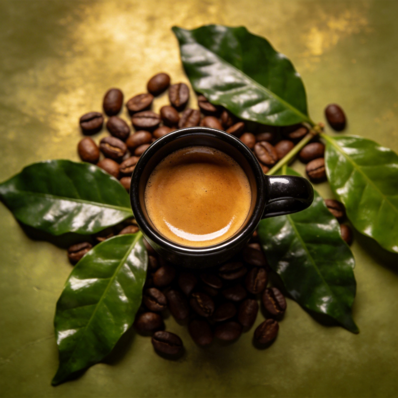 咖啡与叶的静谧时光图片