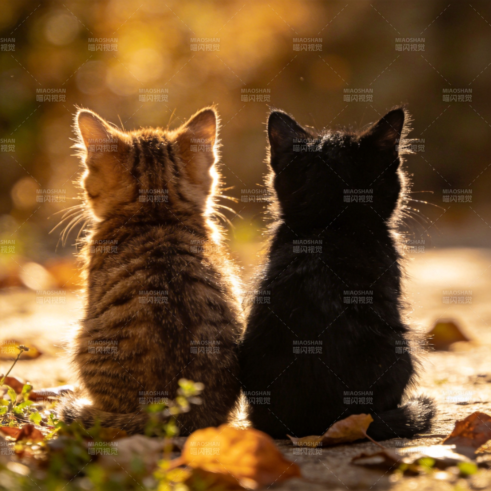 双猫秋日共赏景图片