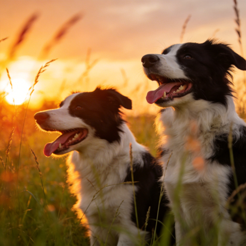 双犬夕阳共赏图片