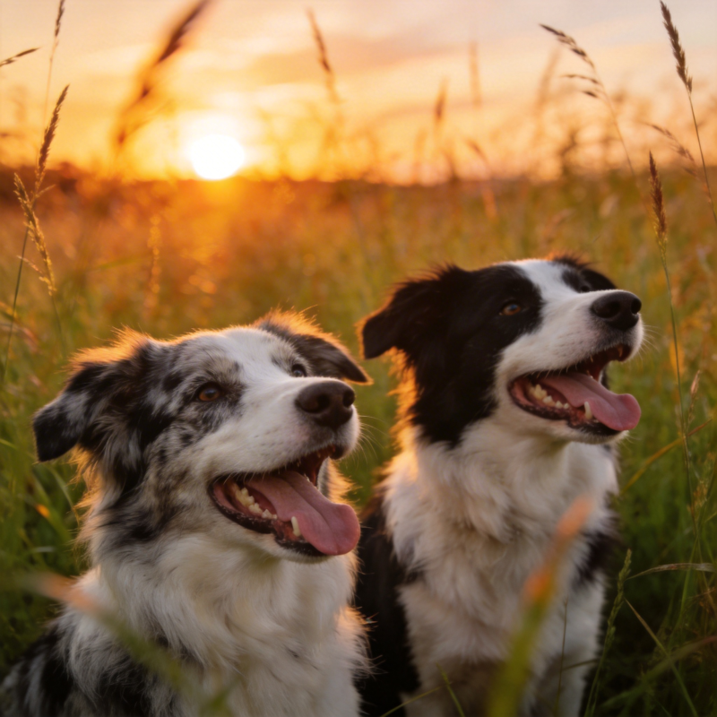 夕阳下的两只狗狗图片
