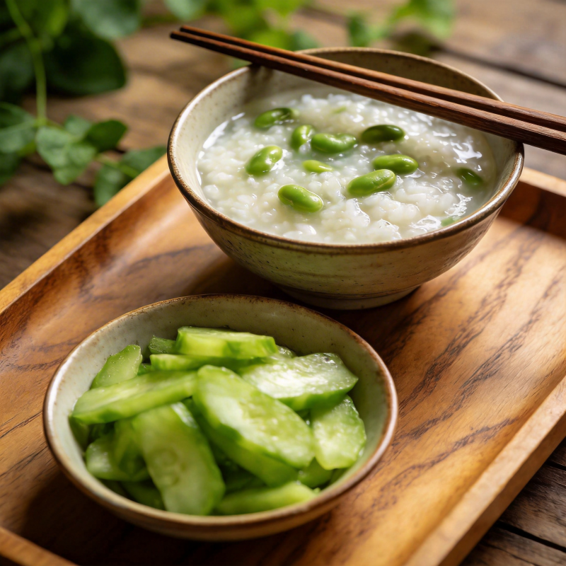粥配黄瓜与毛豆图片
