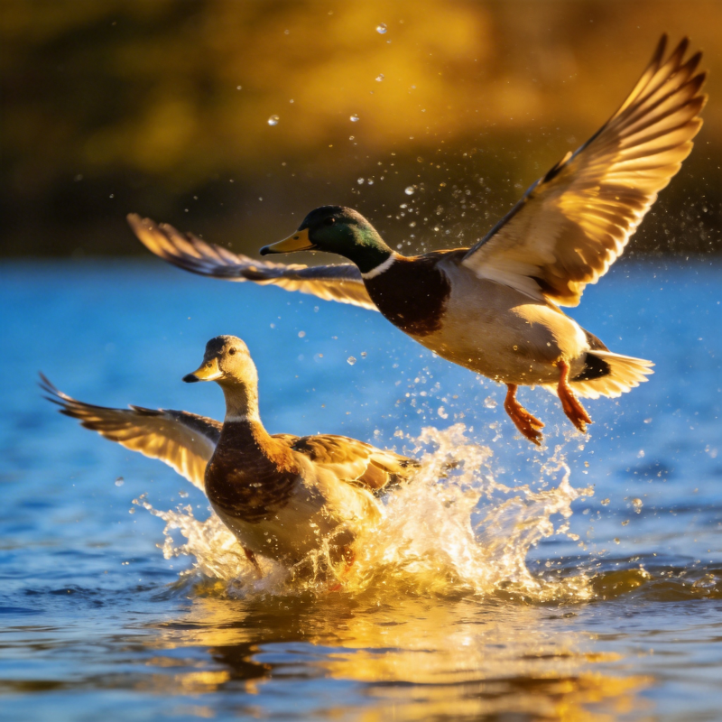 鸭子飞翔水面图片