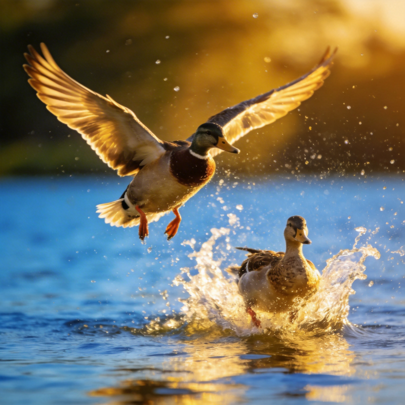 鸭影翩跹水花飞图片