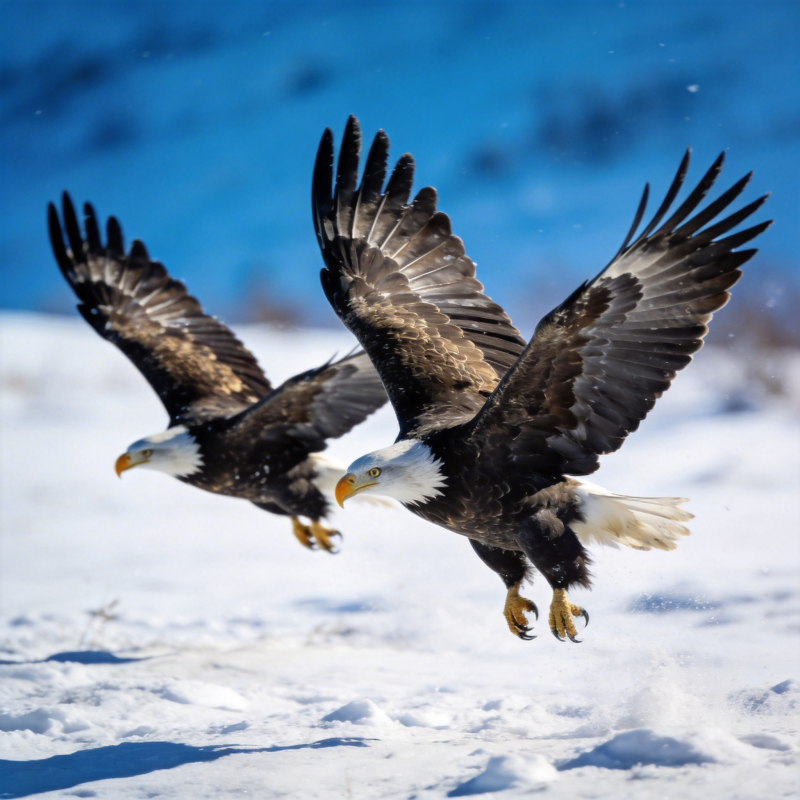 双鹰雪地翱翔图片