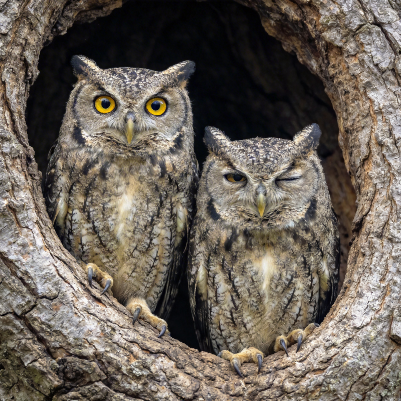 树洞双鸮静栖图片