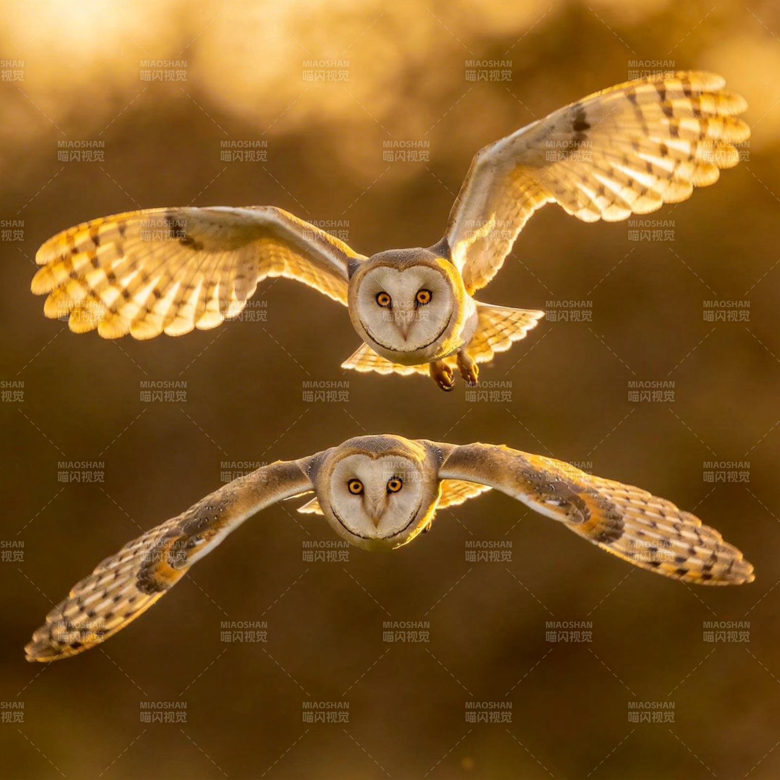 双 owl 飞翔瞬间图片