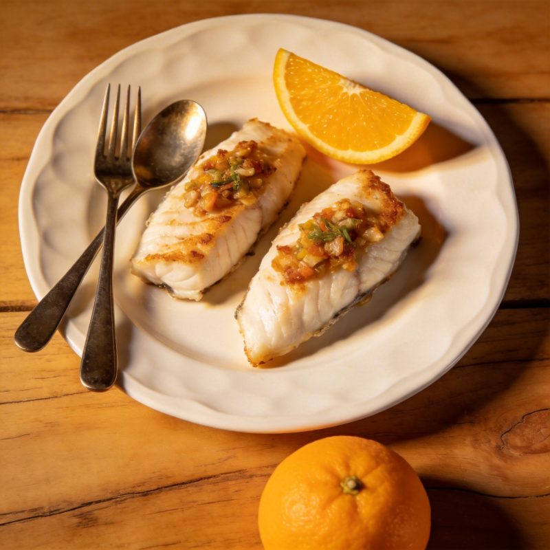 橙香煎鱼配橙片图片