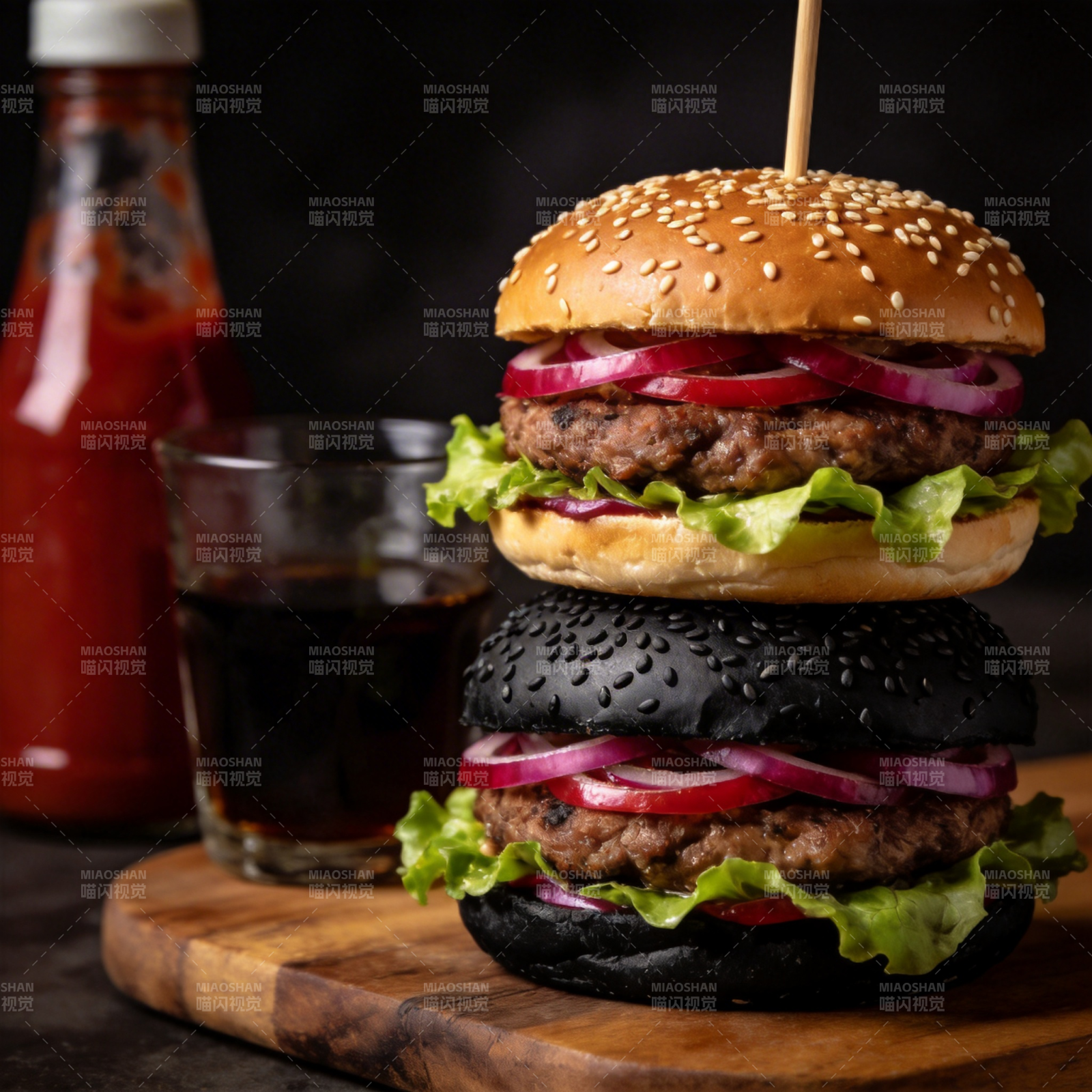 双层汉堡叠放图片