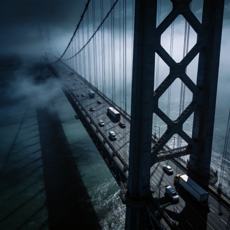 雾锁大桥夜影图片