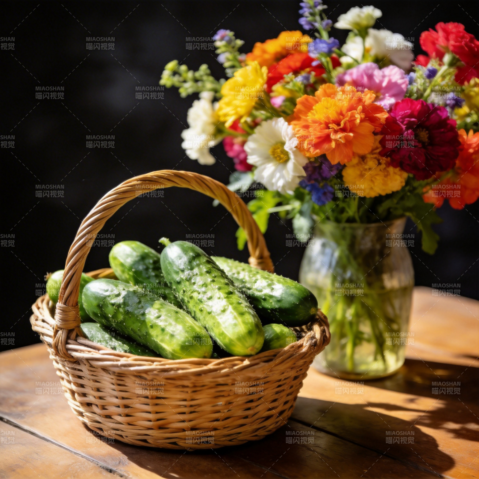 篮中黄瓜伴花香图片