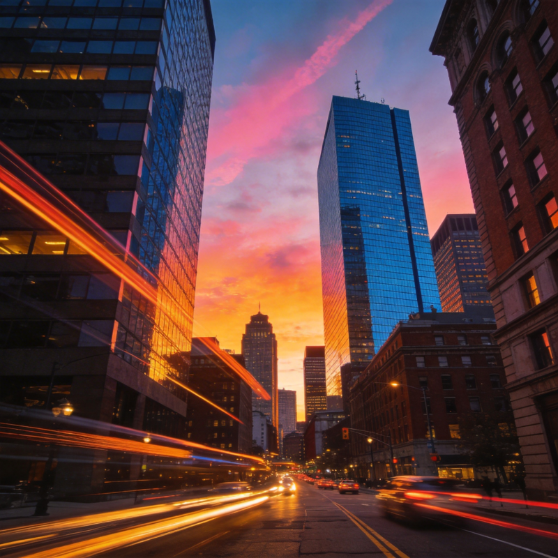 城市暮色光影图片